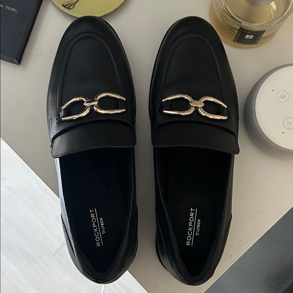 Rockport Women's Black Loafers with Gold Accent